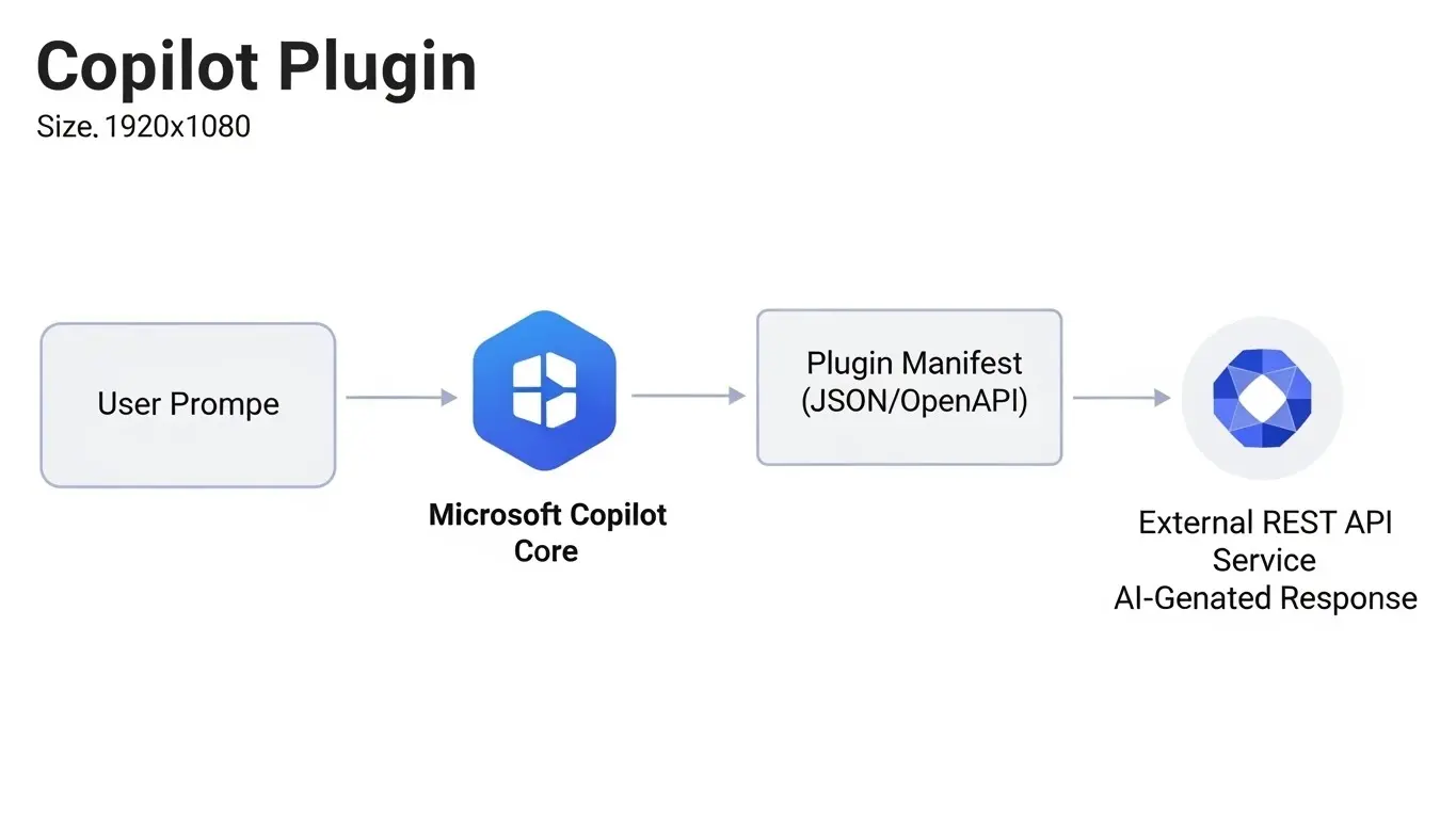 Microsoft Copilotプラグイン開発におけるプロンプトからREST API呼び出し、応答までのアーキテクチャ図