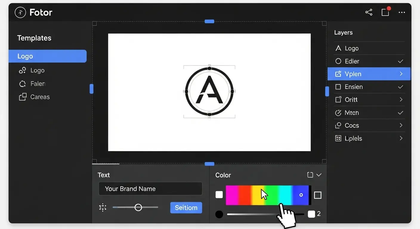Fotorアプリのデザインテンプレート機能を使って、ロゴやバナーを作成している様子。