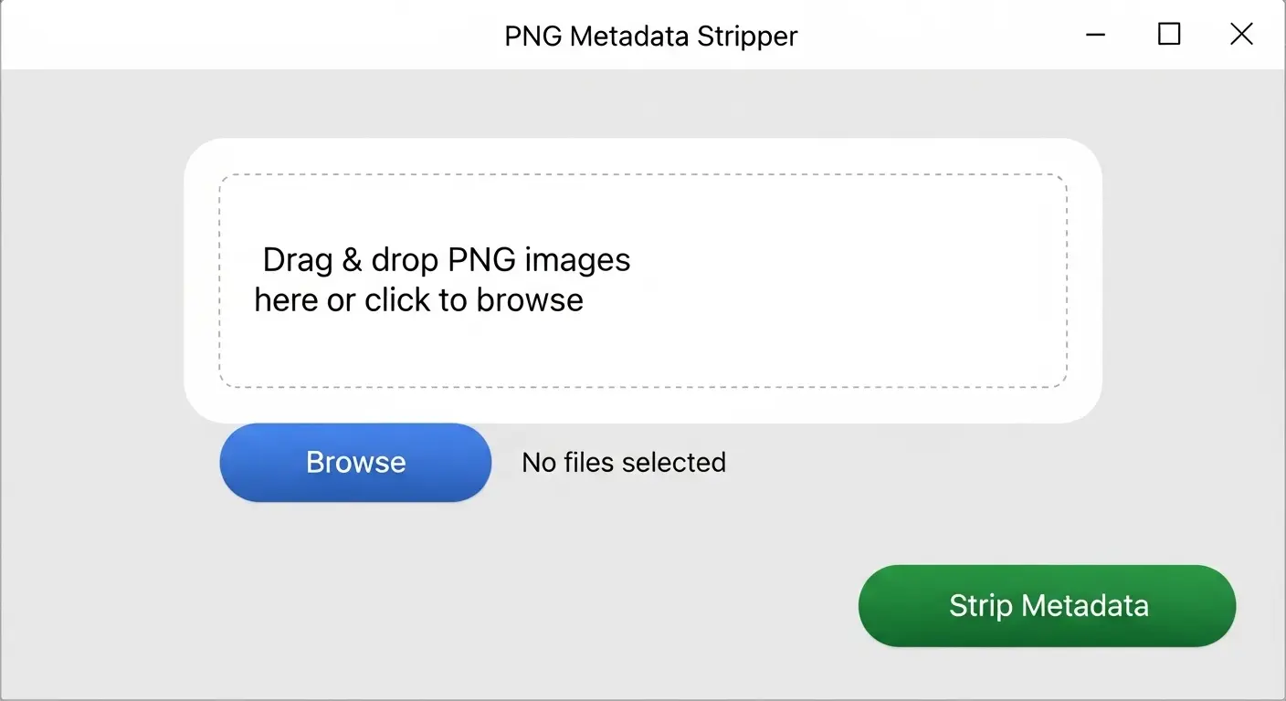 PNGファイルのメタデータを削除するためのユーティリティツールの画面。