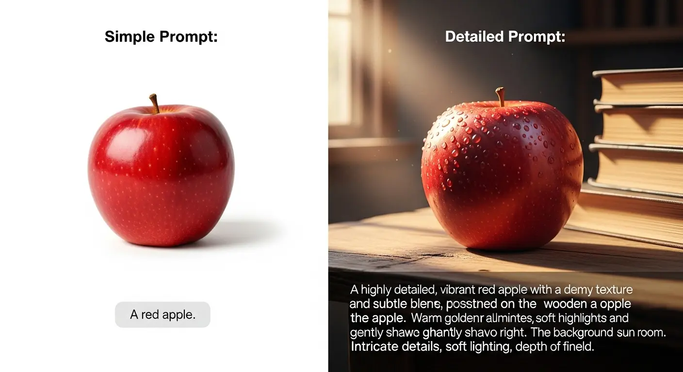 単純なプロンプトと複雑なプロンプトによる画像生成の品質の違い。