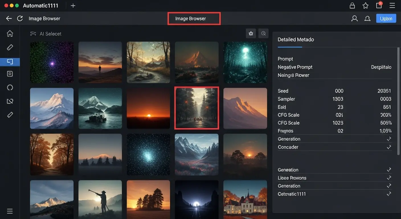 Stable DiffusionのImage Browser拡張機能で生成画像を管理する画面。