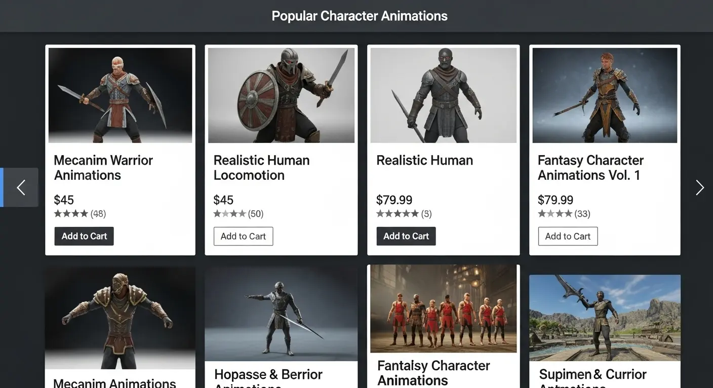Unity Asset Storeで人気の高いキャラクターアニメーションアセットパックの一覧。