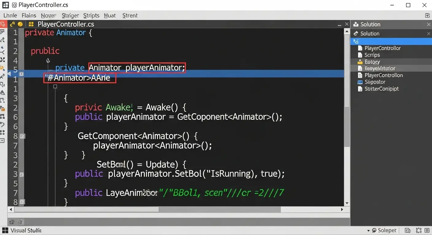 C#のスクリプトで、Animatorコンポーネントを取得し、ブーリアンのパラメーターを設定している部分。
