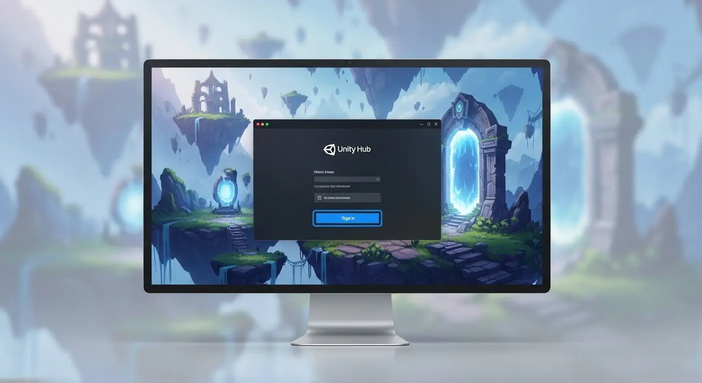Unity Hubのログイン画面とサインインボタン。