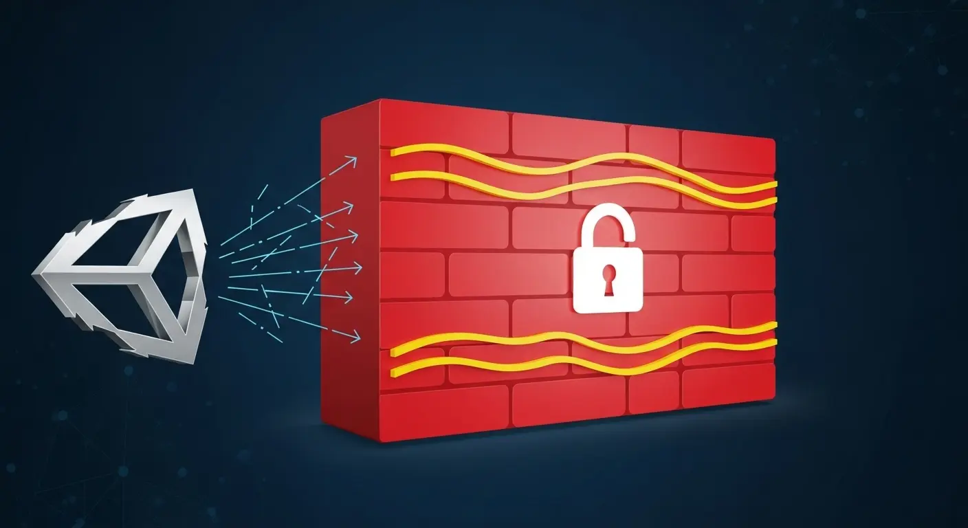 Unityへの接続がファイアウォールやプロキシによってブロックされているイメージ画像。