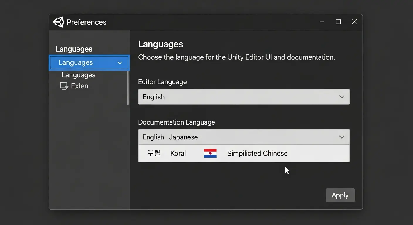Editor Languageのドロップダウンから日本語を選択している画面。