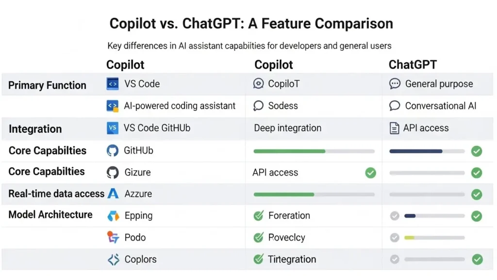 CopilotとChatGPTの機能比較表