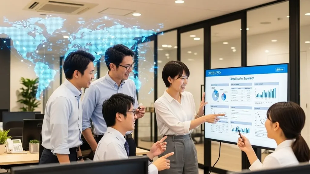 オフィスでAI翻訳ドキュメントを活用して業務支援を行う様子