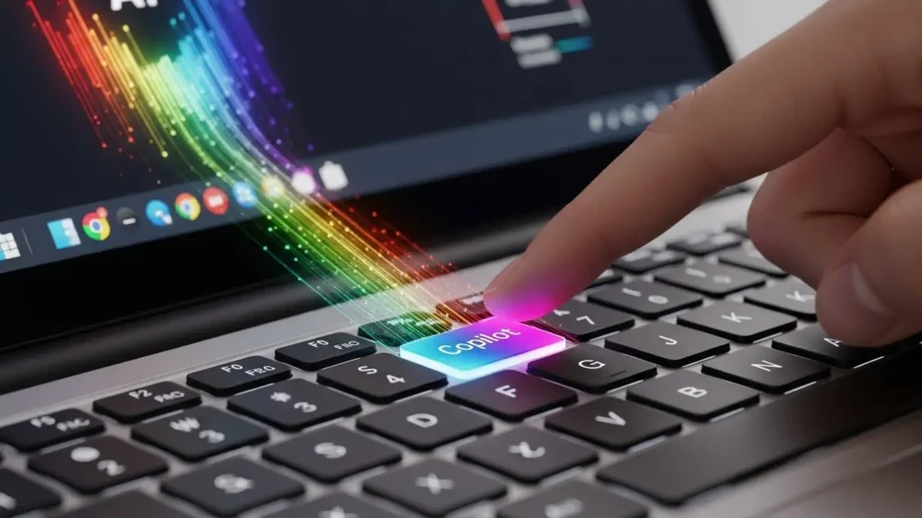 新しいPCに搭載されたCopilot専用キーのクローズアップ