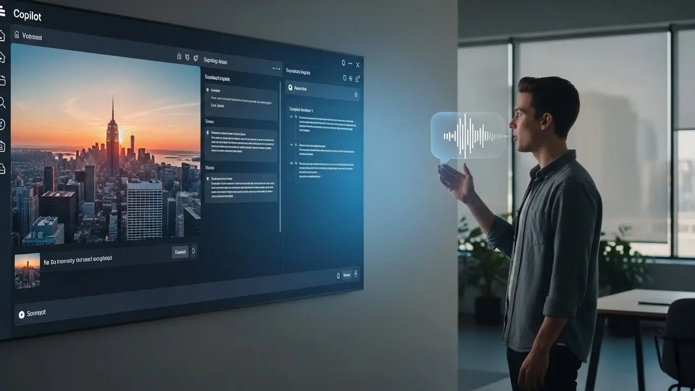 ユーザーが音声入力と視覚的なデータ（写真）を組み合わせてCopilotにプロンプトを与えている様子