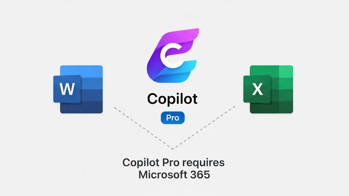 Copilot ProのアイコンとMicrosoft 365アプリのアイコンが並び、両方の契約が必要であることを示す画像