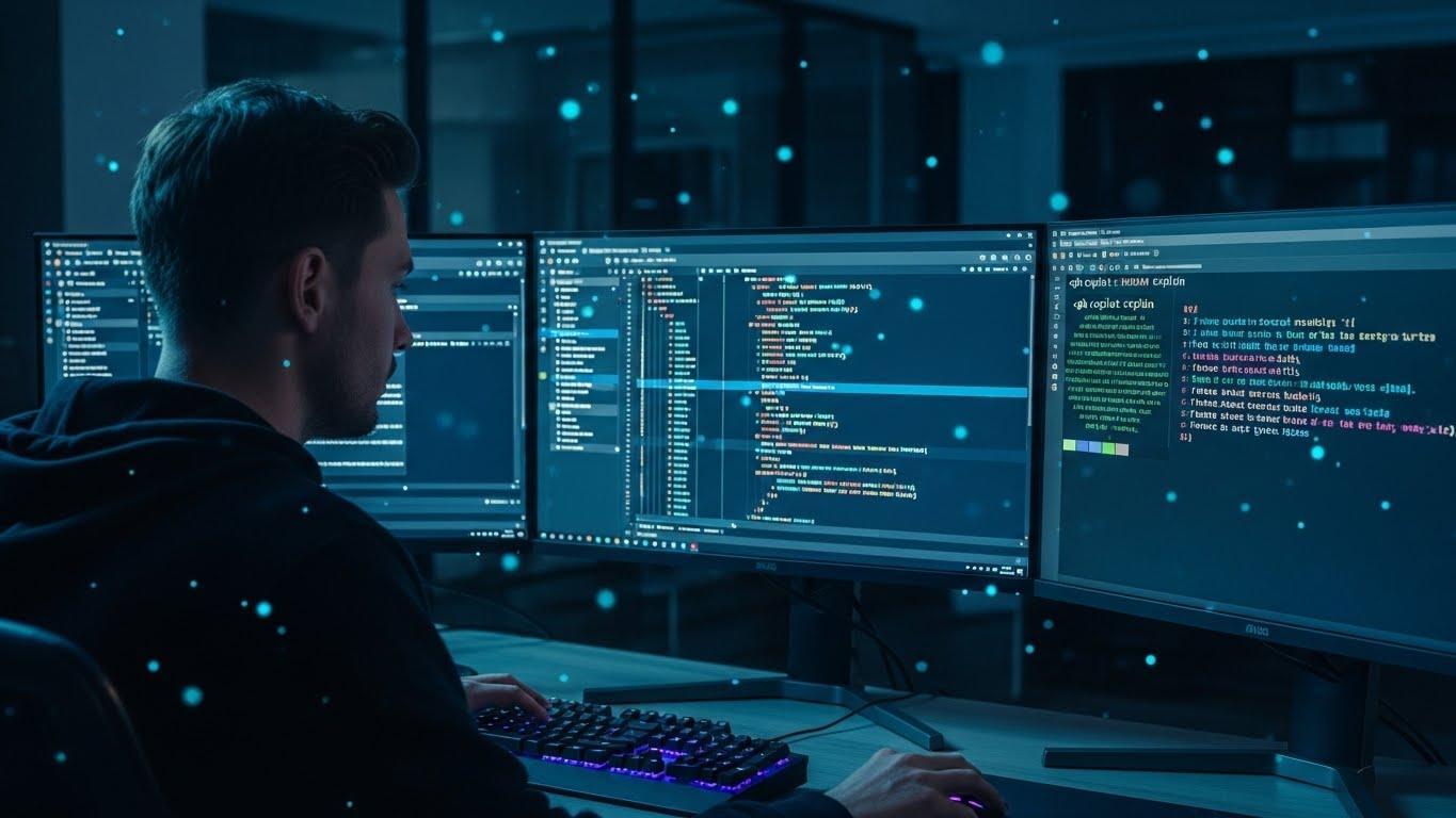 ターミナルでGitHubCopilotCLIを使用する開発者の様子