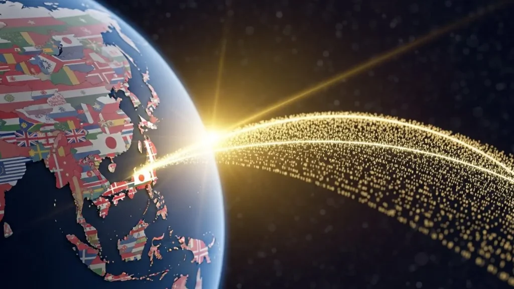 世界中の情報を日本から瞬時に取得するグローバルネットワークのイメージ