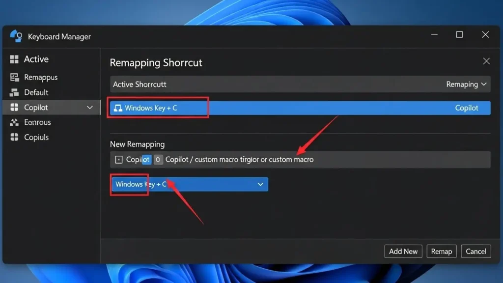 PowerToysを使用してキーの再マッピングを行う設定画面のイメージ