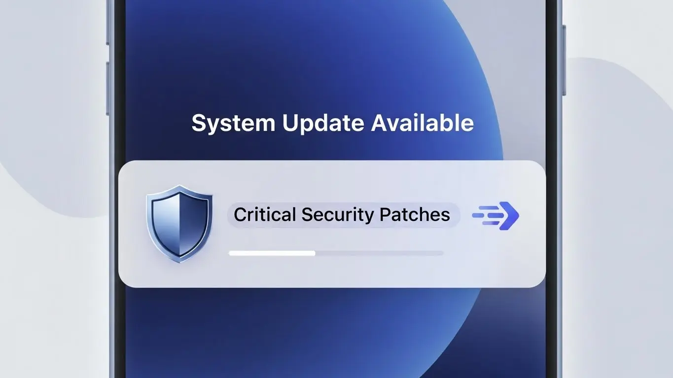 スマートフォンに表示された、重要なセキュリティパッチを含むOSアップデートの通知画面
