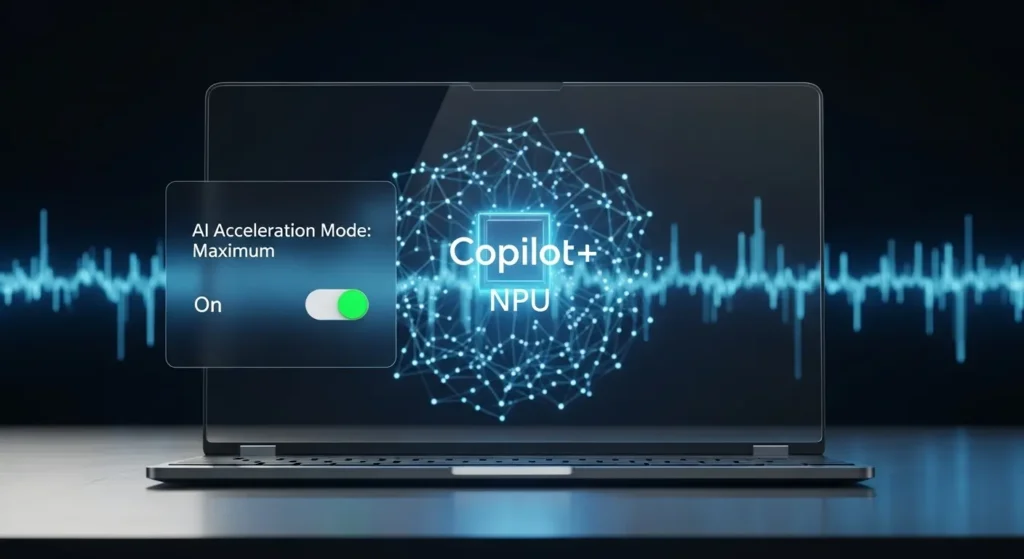 Copilot+ PC独自のAI設定画面とNPU最適化のイメージ