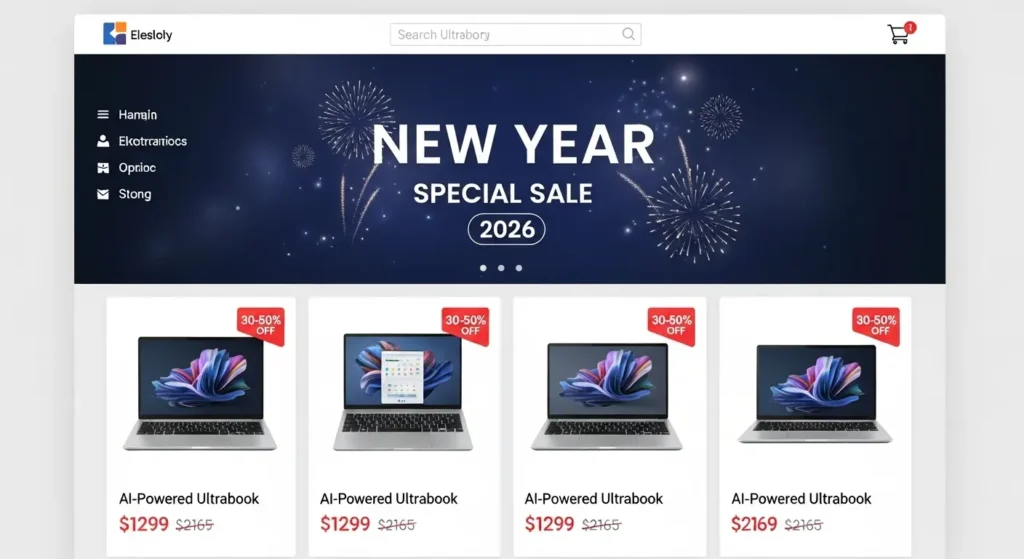 2026年1月の新春セールで大幅値引きされたAI PCの販売画面