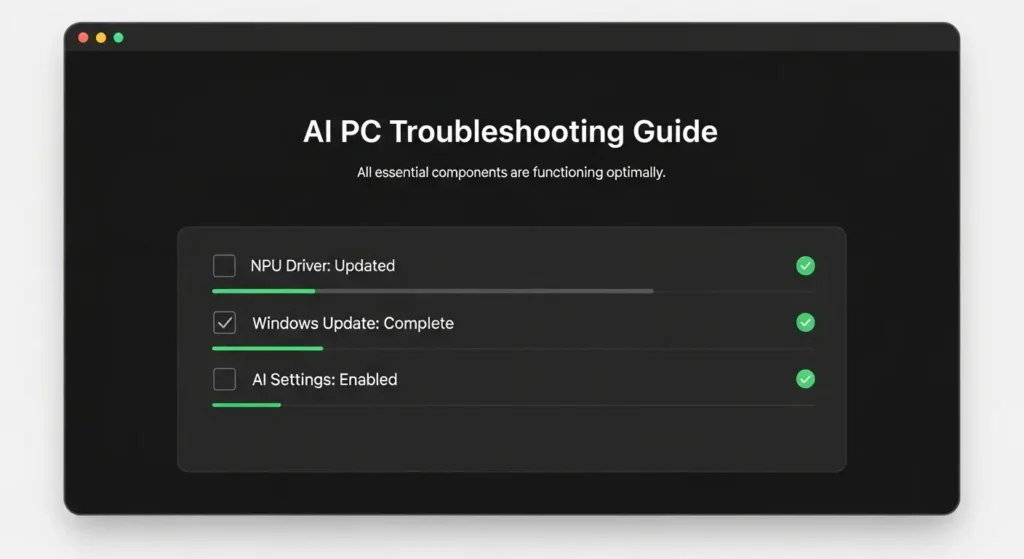AI PCの不具合を解消するためのシステム設定確認画面