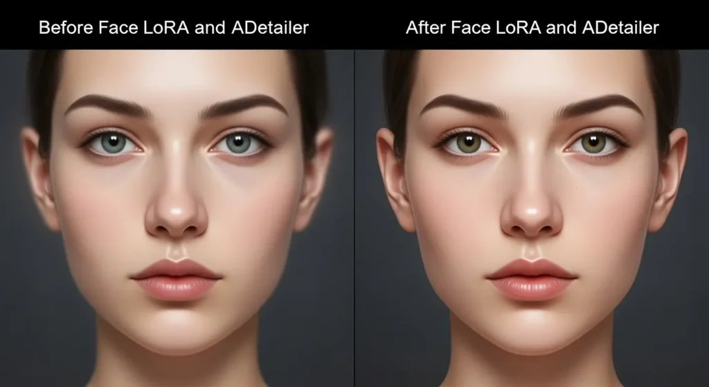 LoRAとADetailerによる顔の修正ビフォーアフター