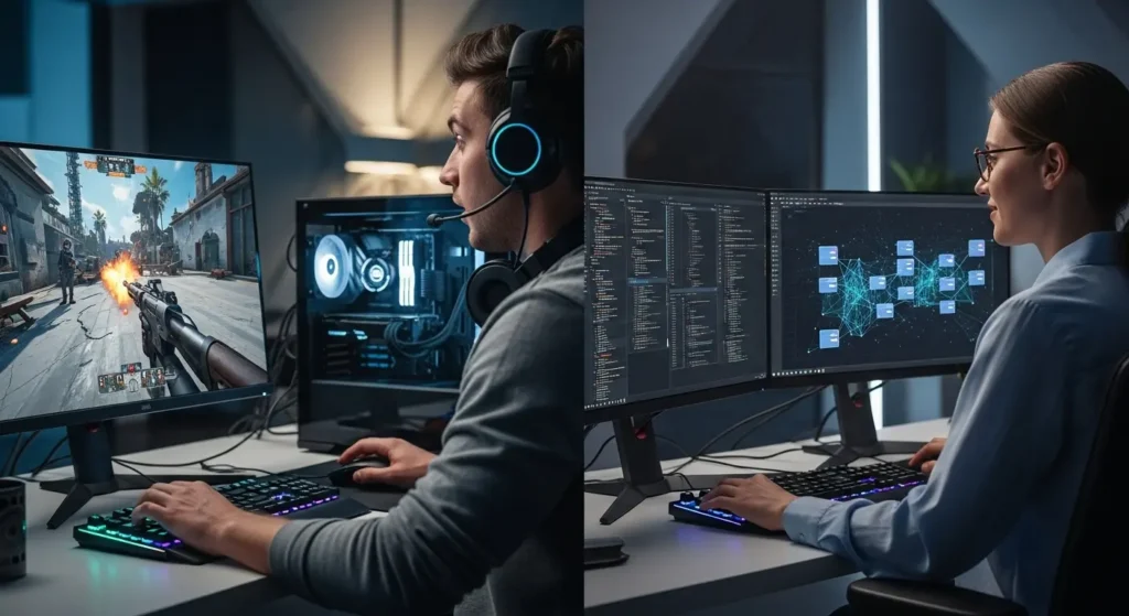 高速通信環境でAI PCを活用するゲーマーとエンジニア