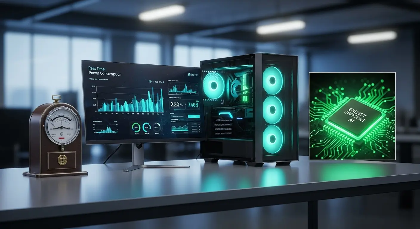 AI PCの消費電力と電気代の推移を示すデジタルイメージ