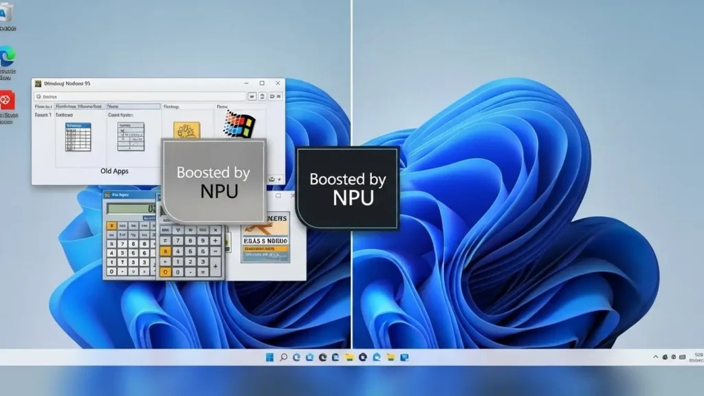 Windows 11での従来ソフトとAI機能の互換性を示す図解