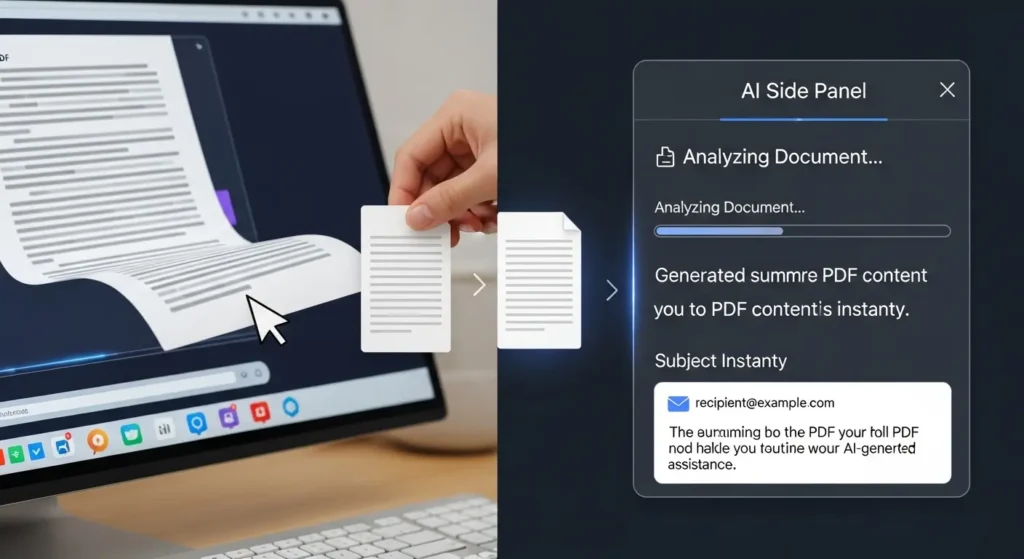 AI PCを使ってPDFの要約とメールの下書きを瞬時に作成する様子