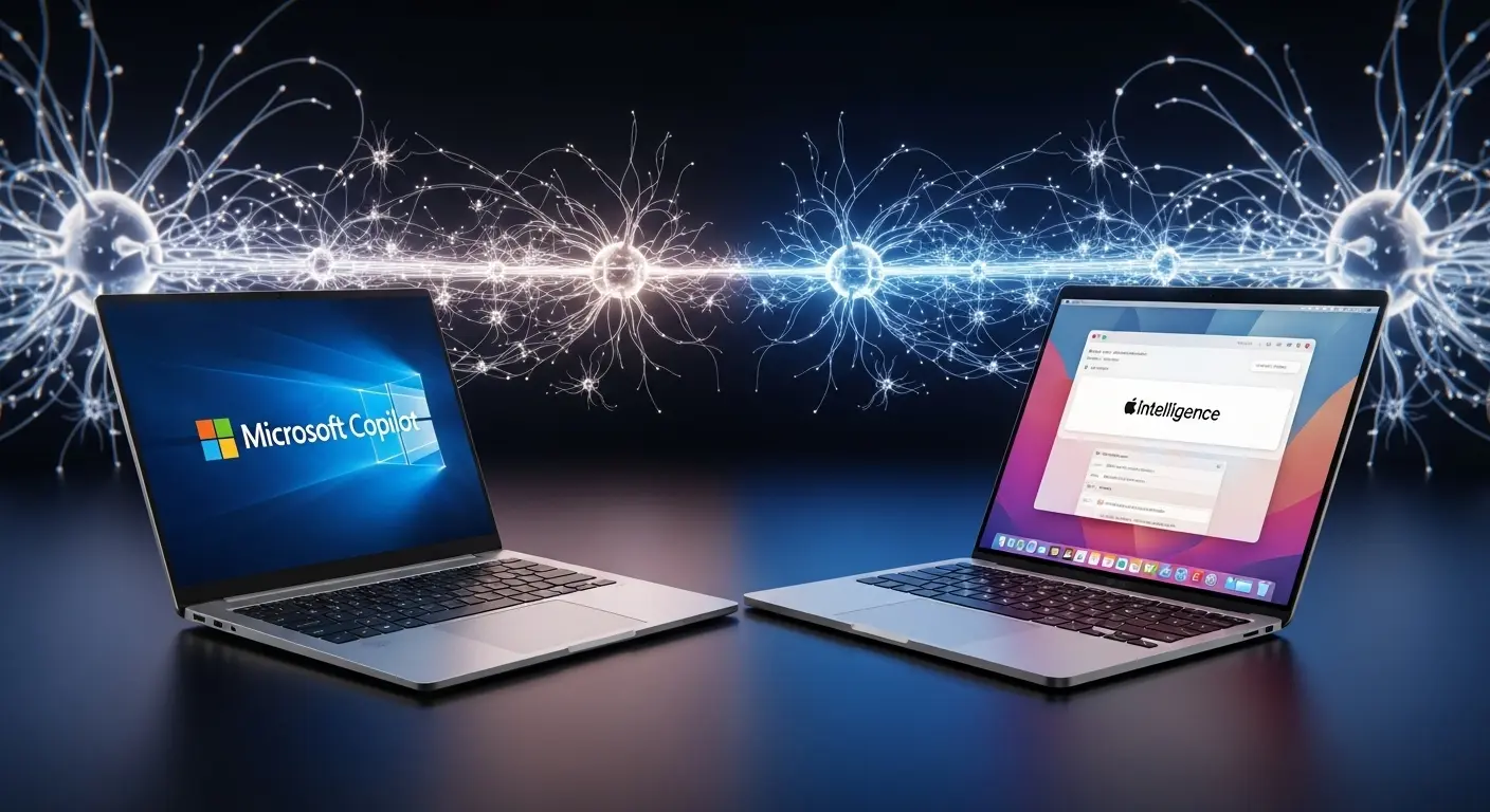 AI PCとしてのWindowsノートパソコンとMacBookの比較イメージ