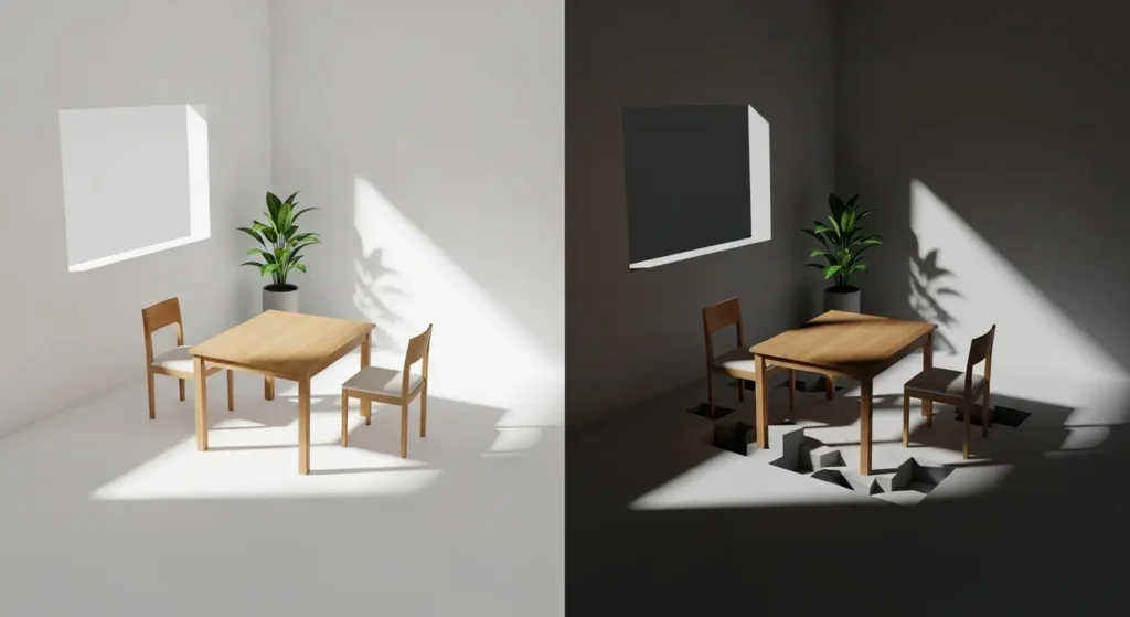 アンビエントオクルージョンの有効・無効による影の描写の違い