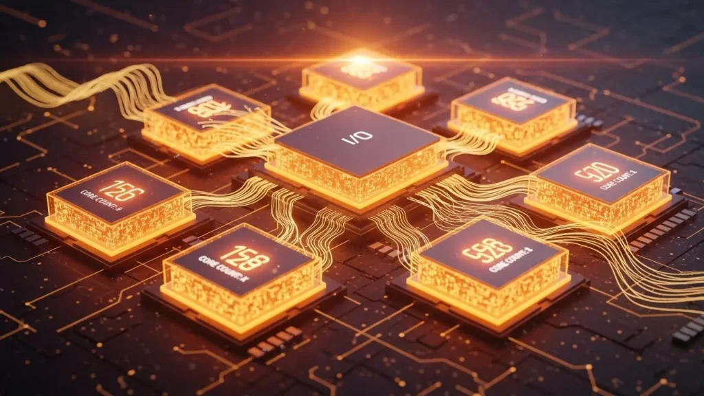 AMD RyzenのチップレットデザインをイメージしたCG