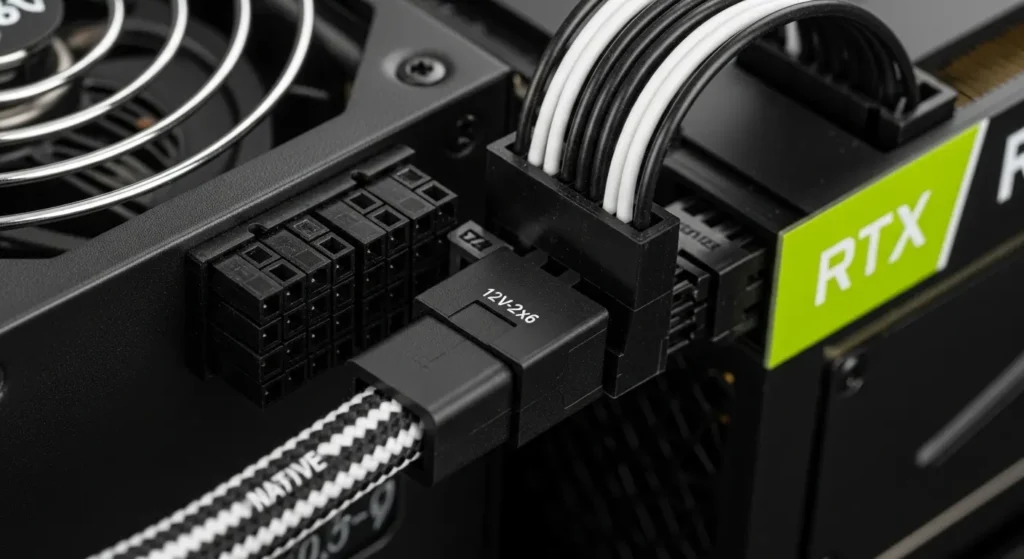 最新のATX 3.1電源とGPUの直接接続の様子