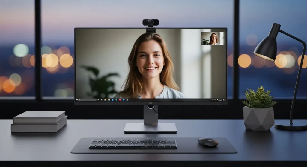 2026年最新の4K Webカメラを設置したデスク環境のイメージ