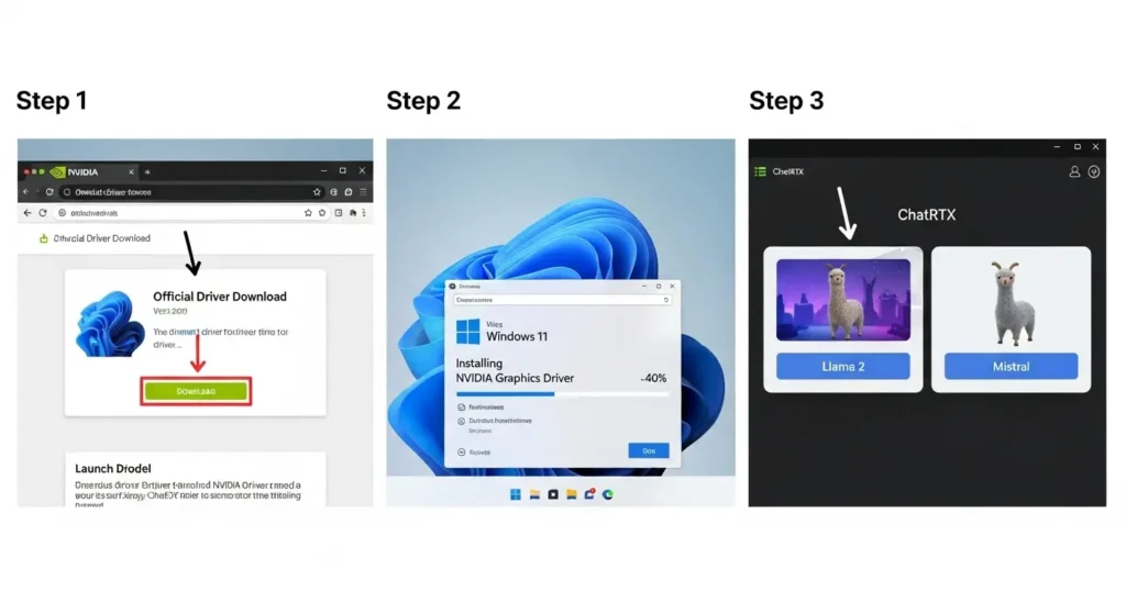 ChatRTXのインストール手順を示すUIイメージ