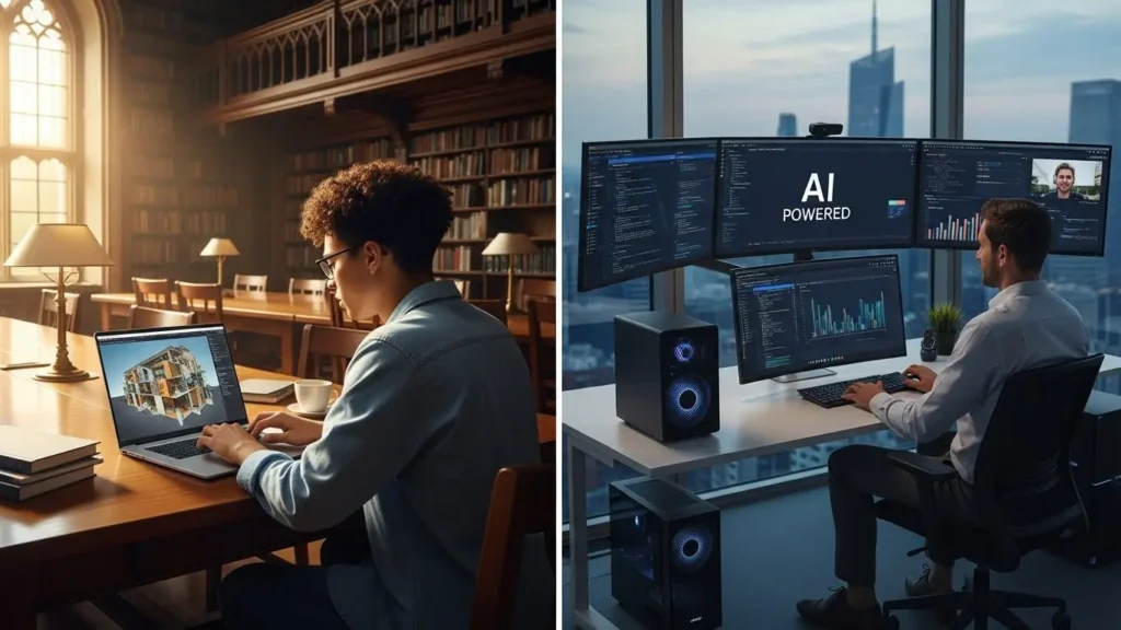 用途別に適したAI PC（学生向け・ビジネス向け）の選び方を示すイメージ図