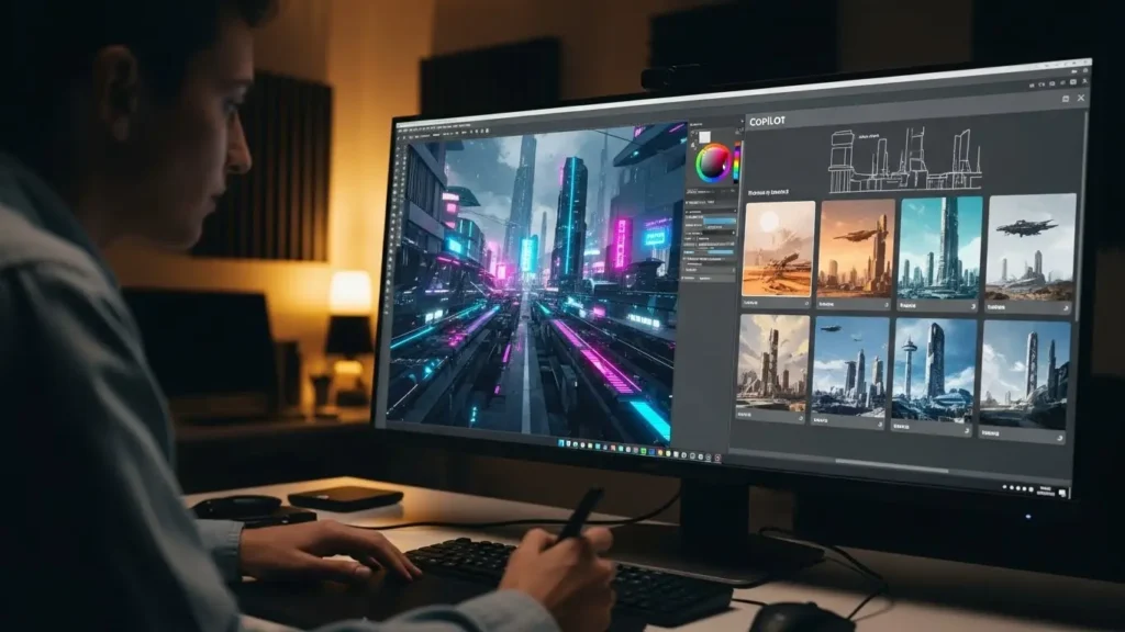 Copilotと協力してコンセプトアートを生成するクリエイター