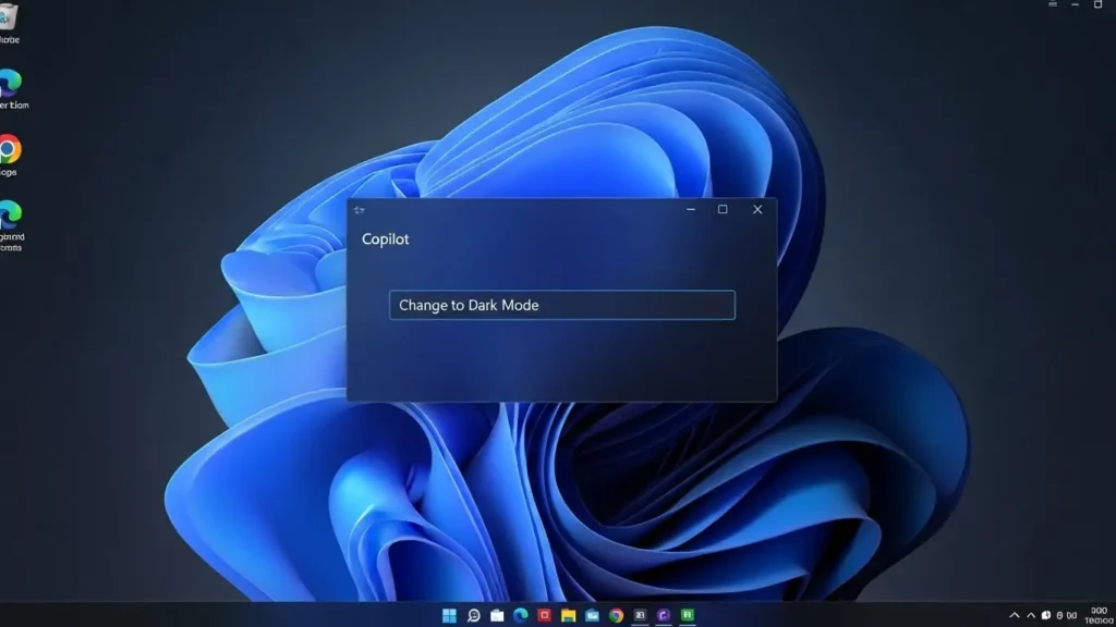 Copilotに指示してデスクトップのモードをダークモードに変更している様子