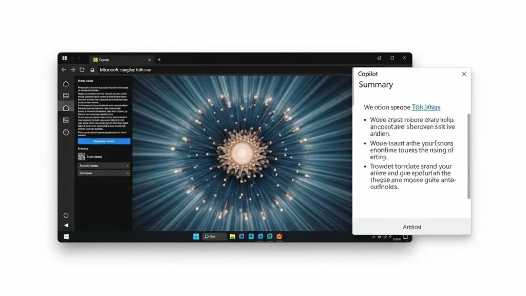 Microsoft Edgeの長い記事をCopilotが要約している様子