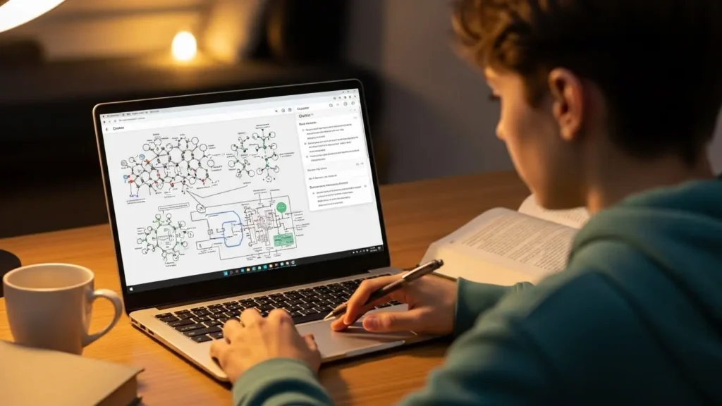 複雑な図解をCopilotに解説させて学習を進める学生