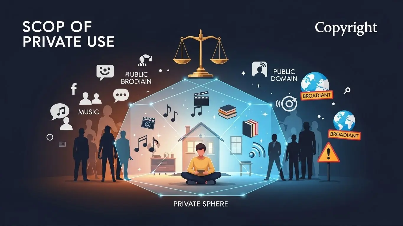 著作権法における私的使用の範囲と侵害の境界線を示す2026年最新の概念図