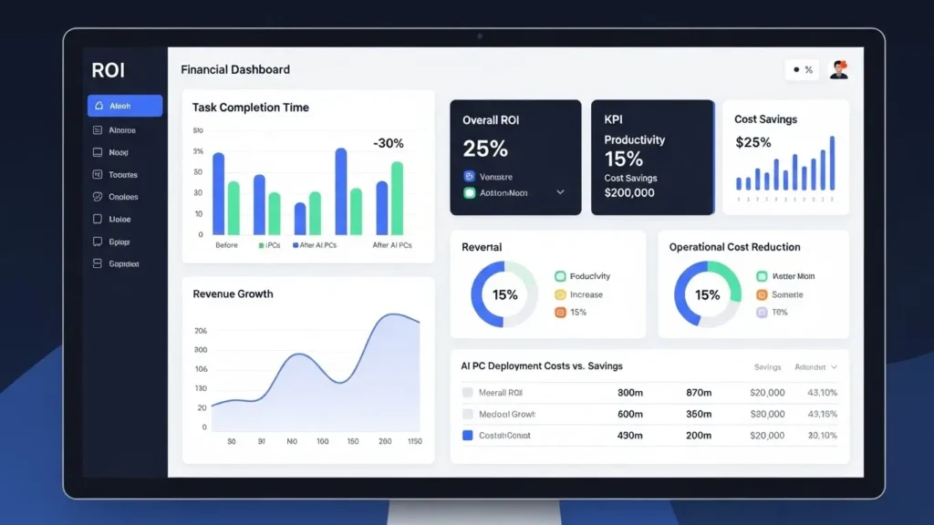企業がAI PCを導入した際の投資対効果（ROI）を示す分析グラフ