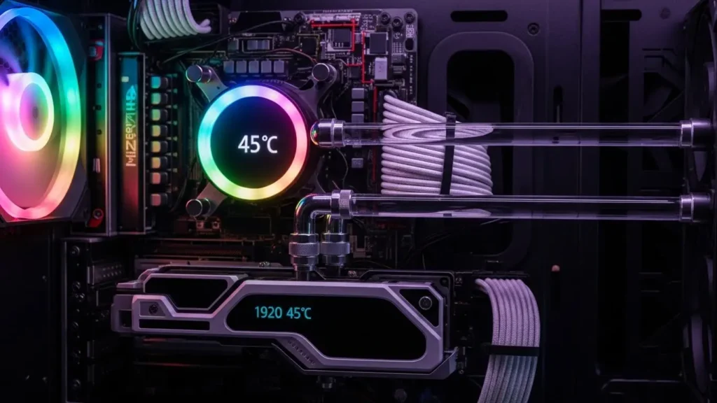 水冷クーラーを搭載したゲーミングPCの内部