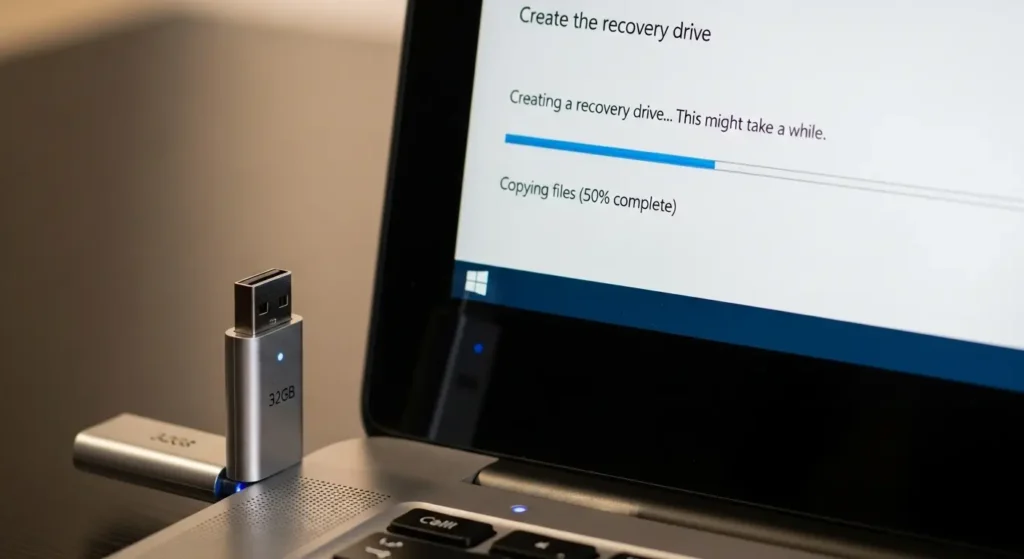 SSD交換前に作成しておくべきWindows回復ドライブの作成画面