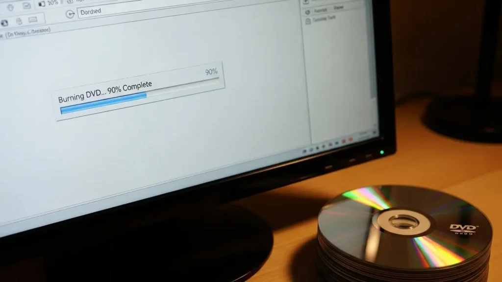 パソコンでDVD-Rへの書き込みを行っている画面