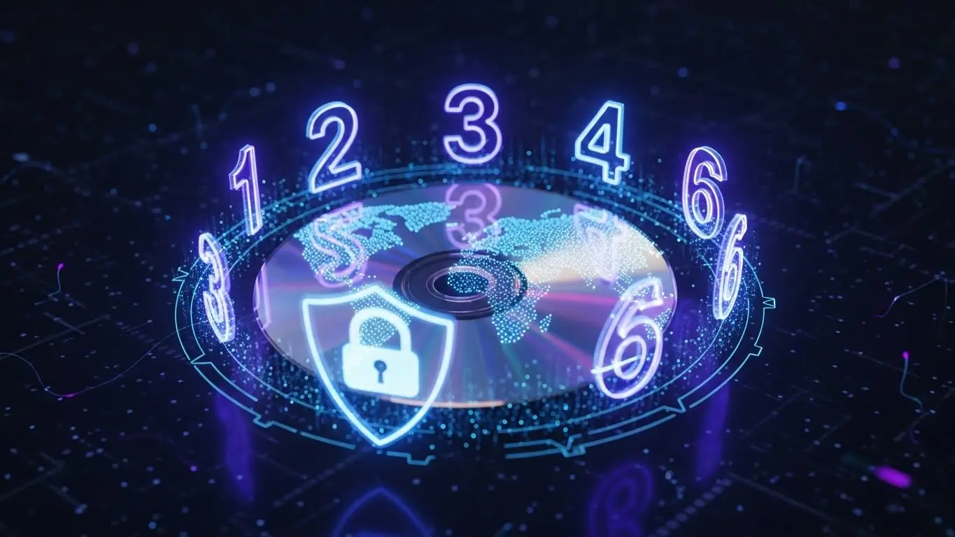 DVDのリージョンコードの仕組みを視覚化したデジタルイメージ