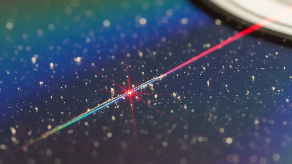 傷がついたDVDを読み取ろうとするレーザーのイメージ