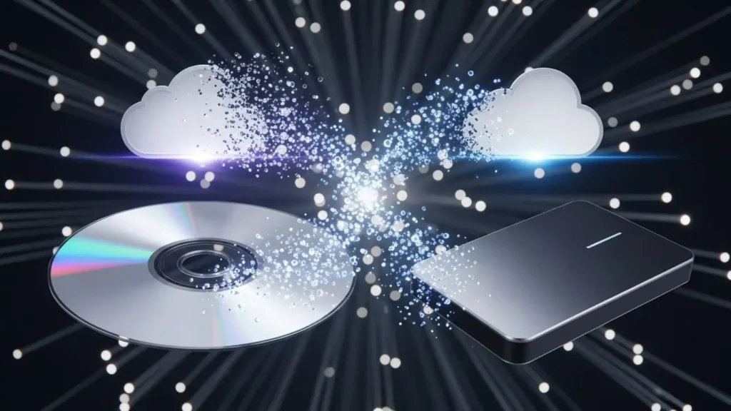DVDからクラウドやSSDへのデータ移行イメージ