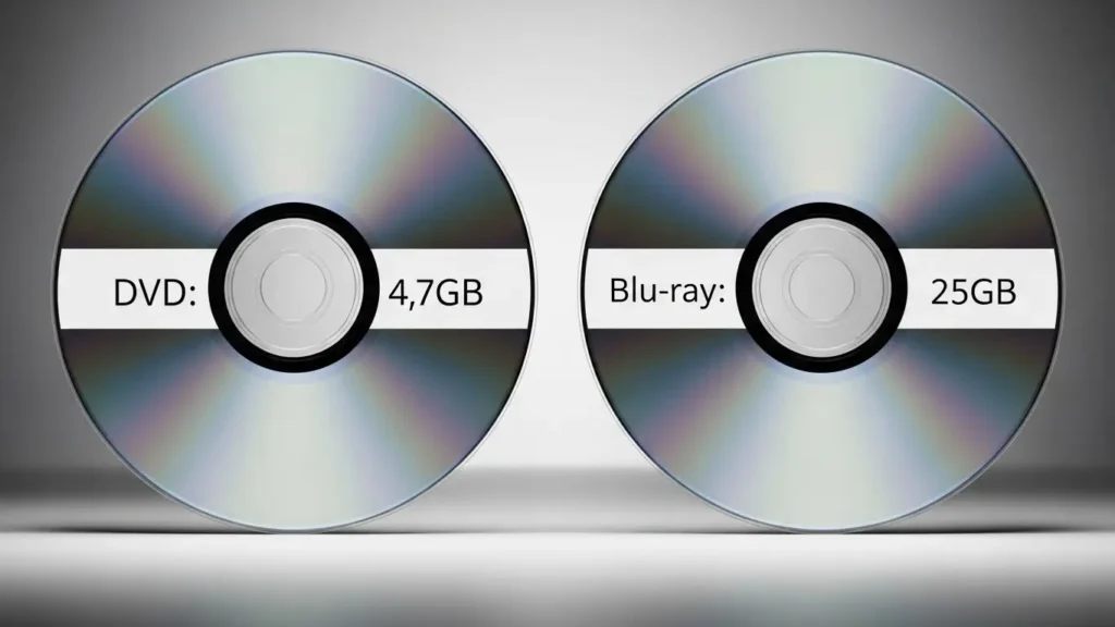 DVDとブルーレイの容量の違いを示す比較画像