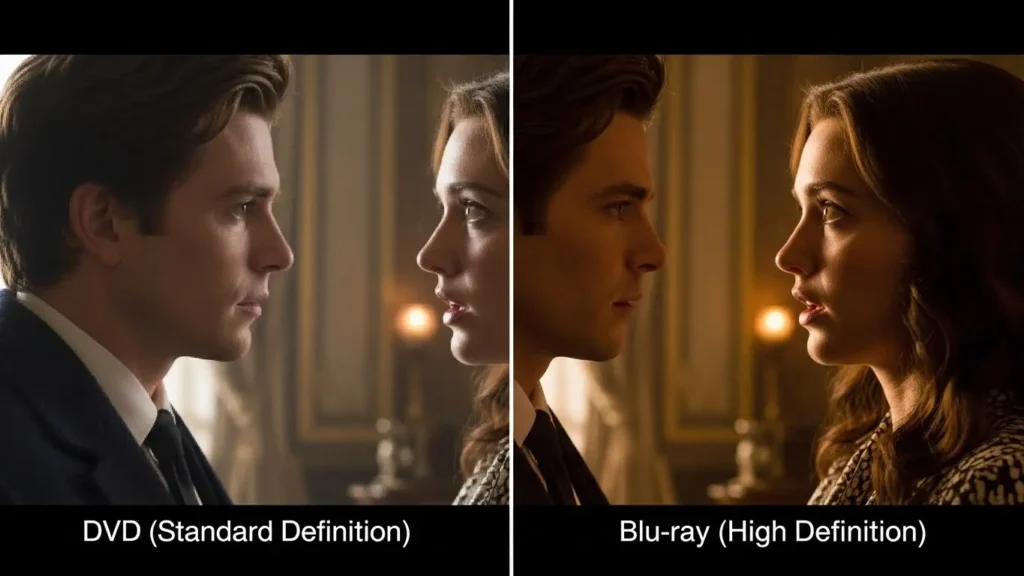 DVDとブルーレイの画質の鮮明さを比較した画面