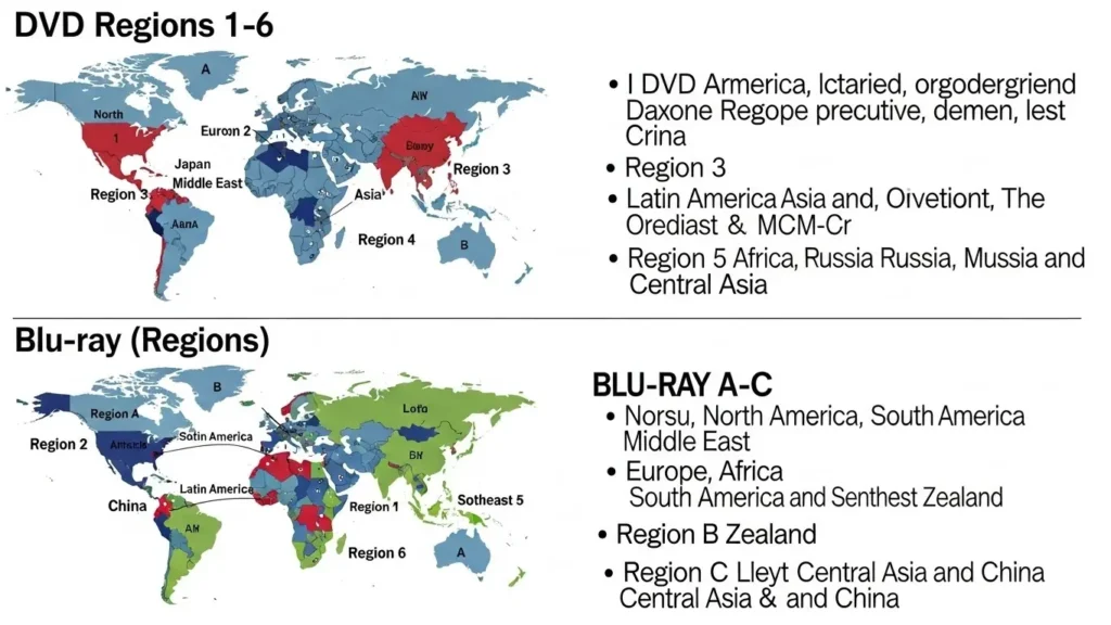 DVDとBlu-rayのリージョンコードの違いを比較した図