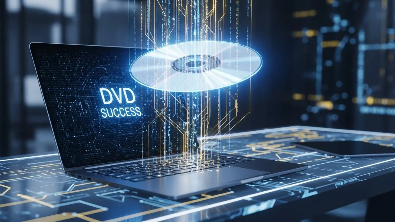 DVDの書き込み成功を象徴するデジタルイメージ